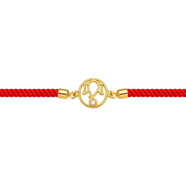 Vibrant red cord Ganpati Bracelet featuring a central 18kt gold motif accented with a delicate diamond. Gift men's bracelet under Rs. 20,000