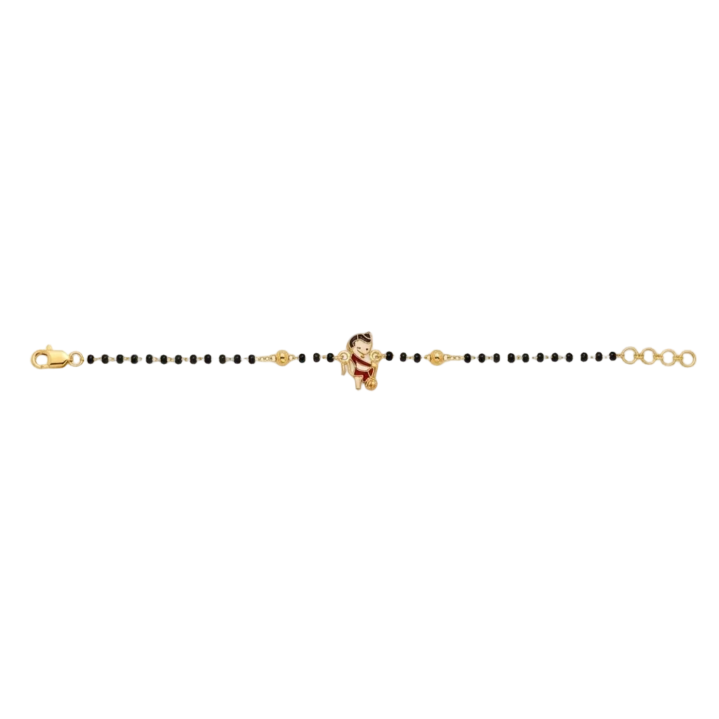 Black bead bracelet with a gold Hanuman charm at the center priced under Rs. 35,000