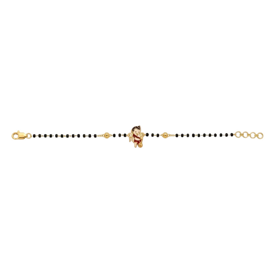 Black bead bracelet with a gold Hanuman charm at the center priced under Rs. 35,000
