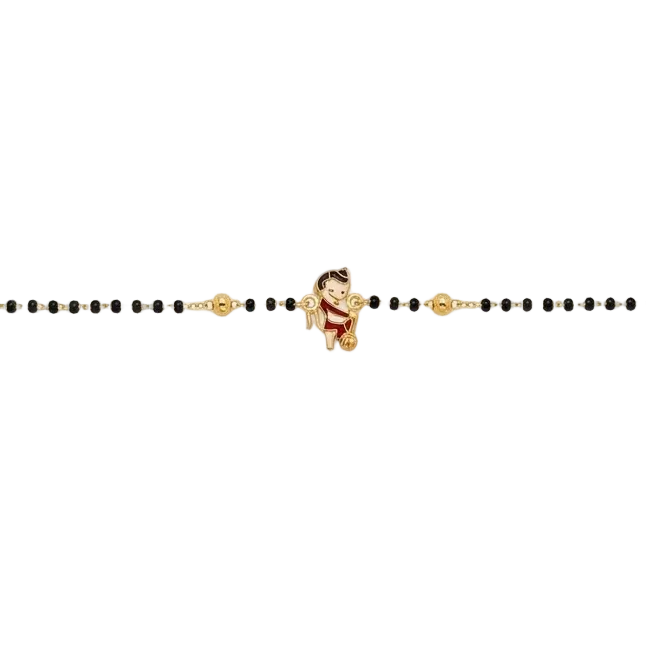 Black bead bracelet with a gold Hanuman charm at the center priced under Rs. 35,000