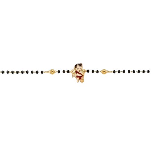 Black bead bracelet with a gold Hanuman charm at the center priced under Rs. 35,000