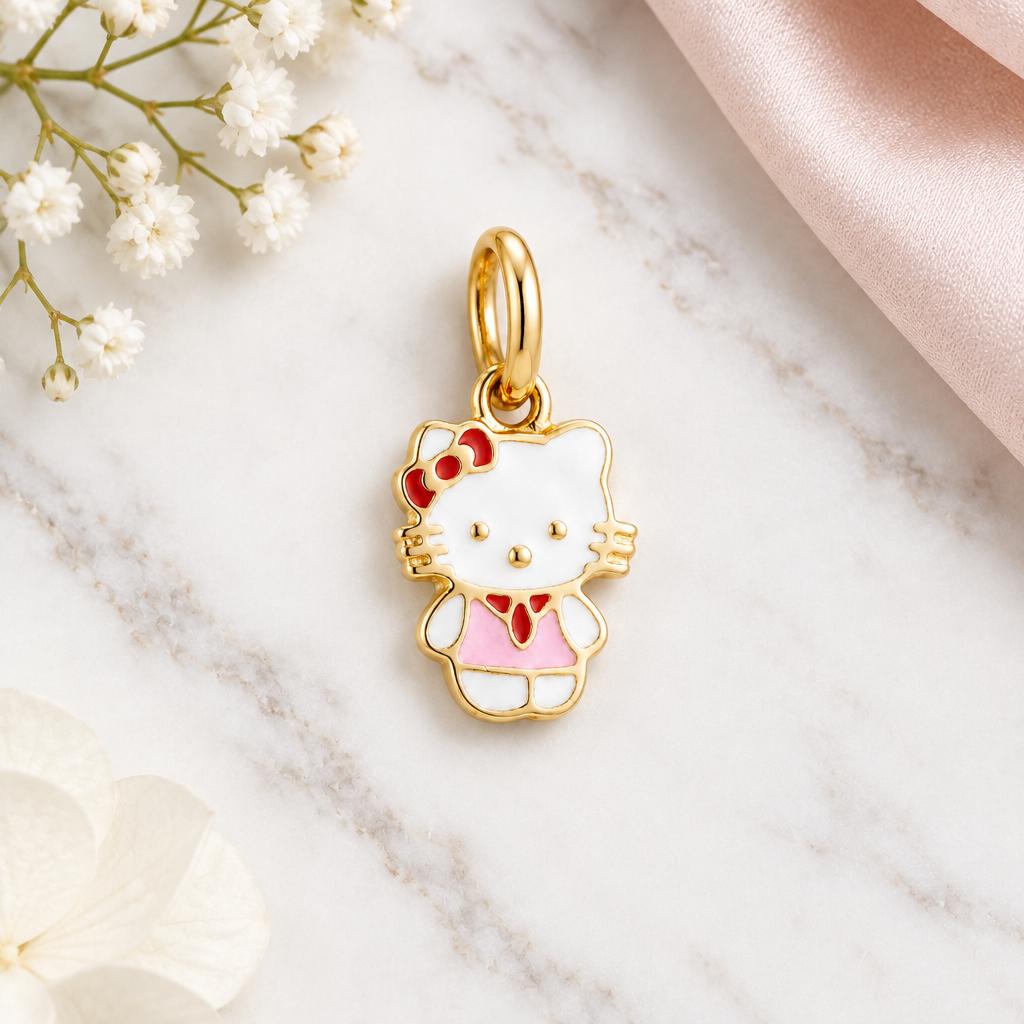 Hello Kitty pendant with white enamel body and a red bow accent priced under Rs. 15,000