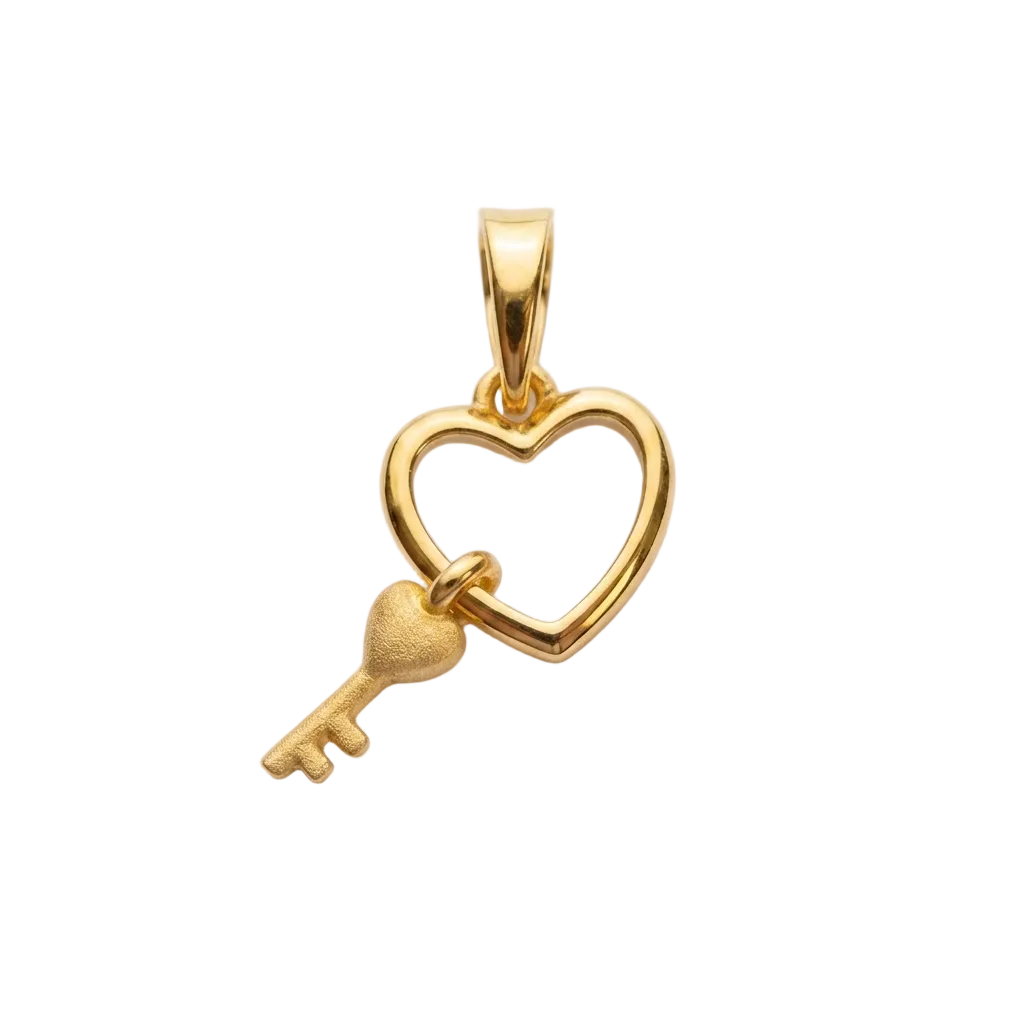Gold open-heart pendant with a small key charm nestled inside. Minimal and cute gifts for her under Rs. 20,000