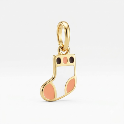 Gold pendant shaped like a colorful striped sock. A cute and minimal gift for kids under Rs. 15,000