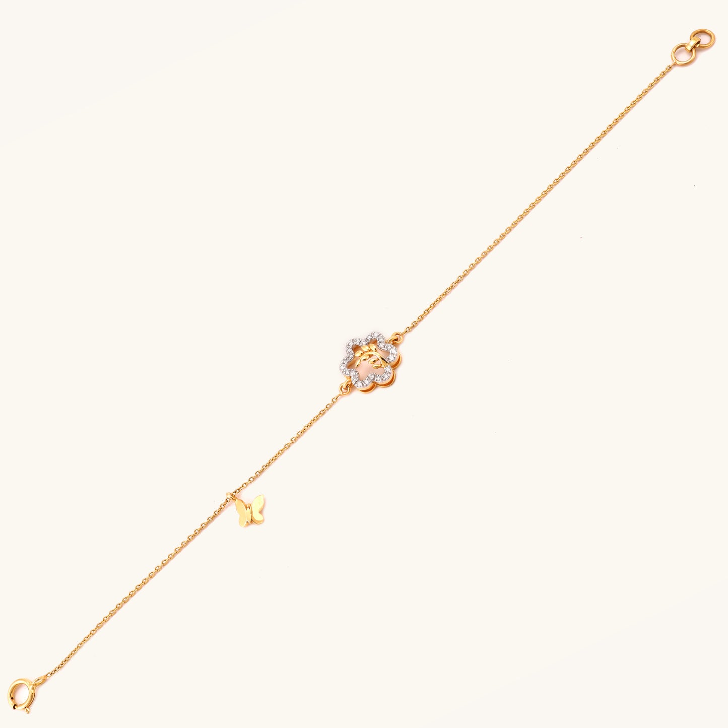 18kt gold Bloom Butterfly Bracelet with diamonds. Premium price range of Under Rs. 40,000