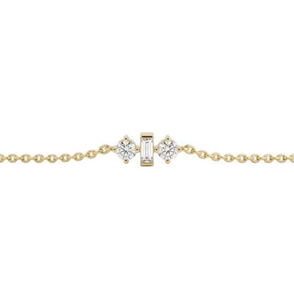 Gold chain bracelet with three sparkling diamond stones set at the center priced under Rs. 50,000