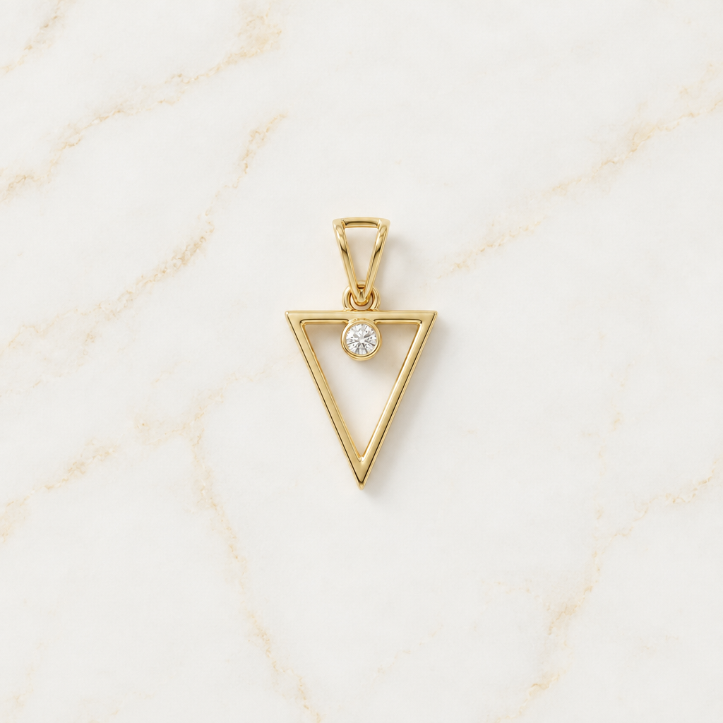 Gold inverted triangle pendant set with a sparkling diamond accent priced under Rs. 15,000