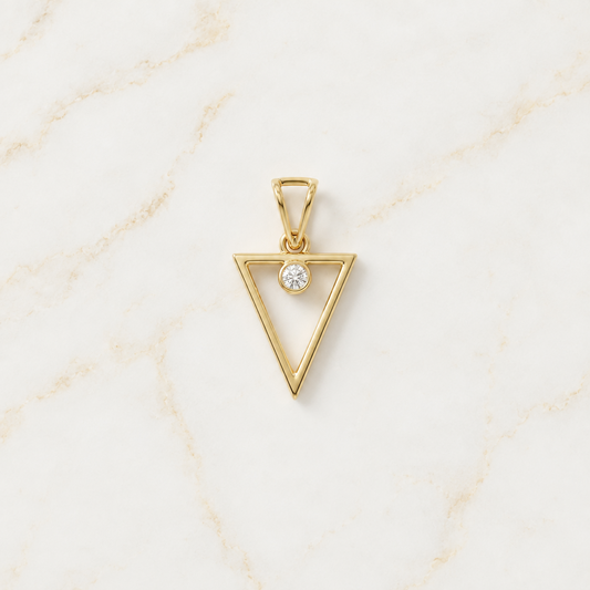 Gold inverted triangle pendant set with a sparkling diamond accent priced under Rs. 15,000
