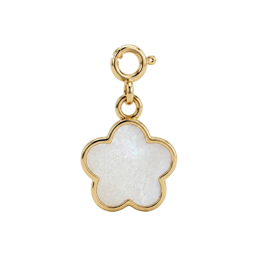 Gold flower-shaped pendant with a white mother-of-pearl inlay. Cute minimal gifts under Rs. 15,000