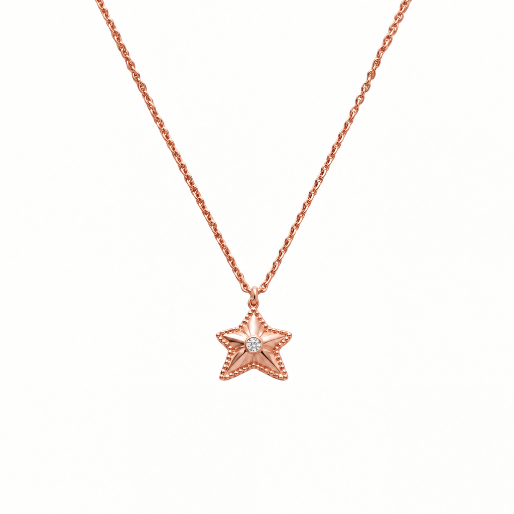 Rose gold starfish pendant necklace encrusted with sparkling stone priced under Rs. 70,000