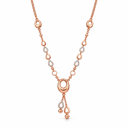Two-tone rose and white gold Y-necklace with a teardrop pendant price under Rs. 1,50,000