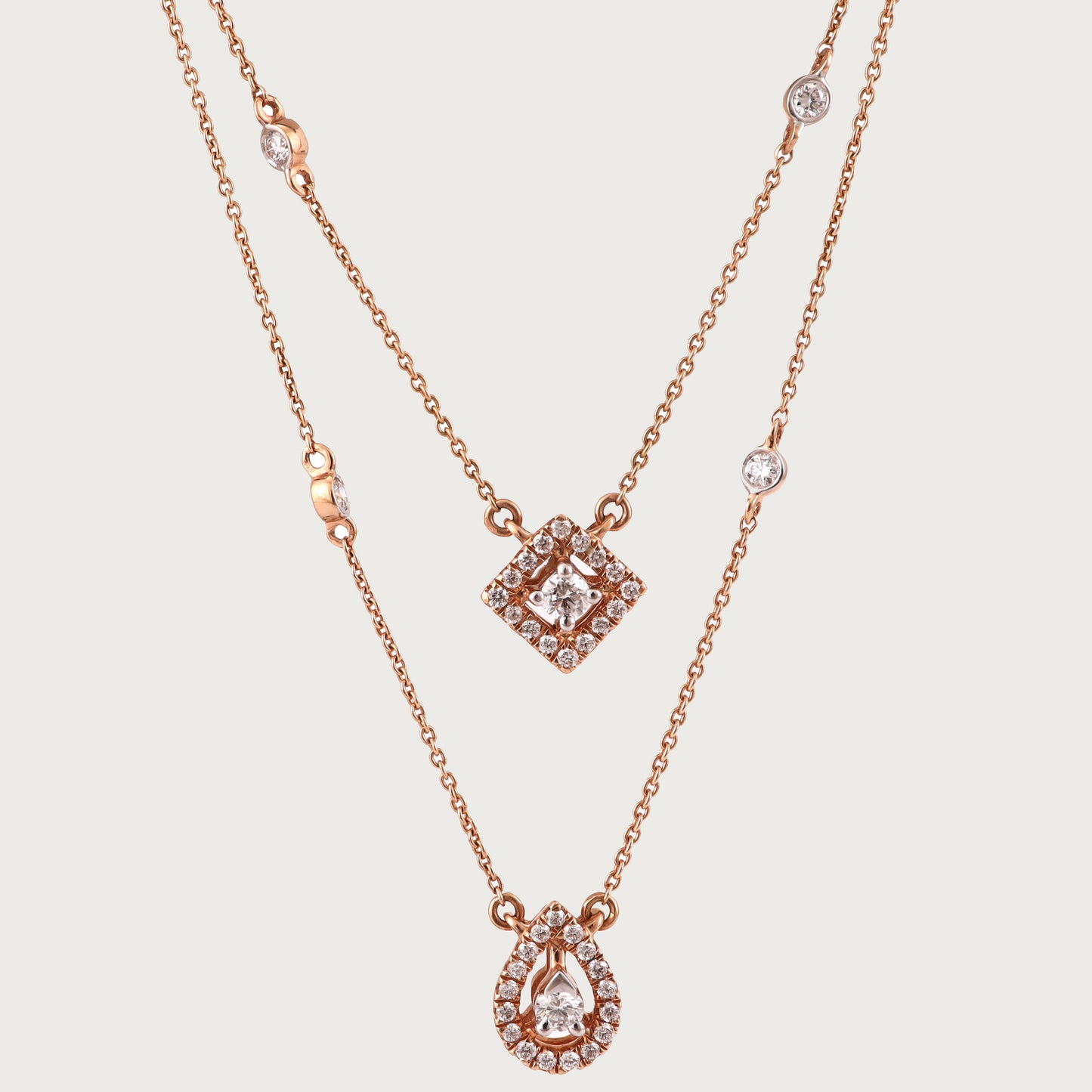 18kt gold Diamond Duo Necklace with VVS diamonds—luxury fine jewellery under ₹80,000 for women.