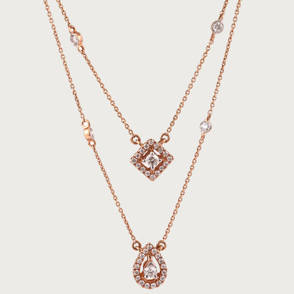 18kt gold Diamond Duo Necklace with VVS diamonds—luxury fine jewellery under ₹80,000 for women.
