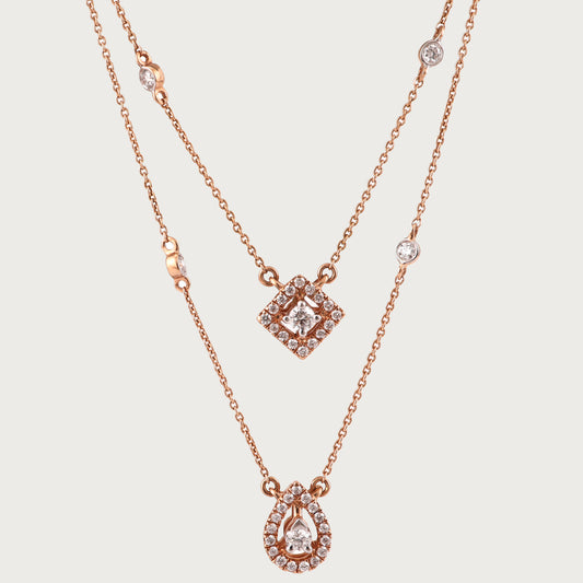 18kt gold Diamond Duo Necklace with VVS diamonds—luxury fine jewellery under ₹80,000 for women.