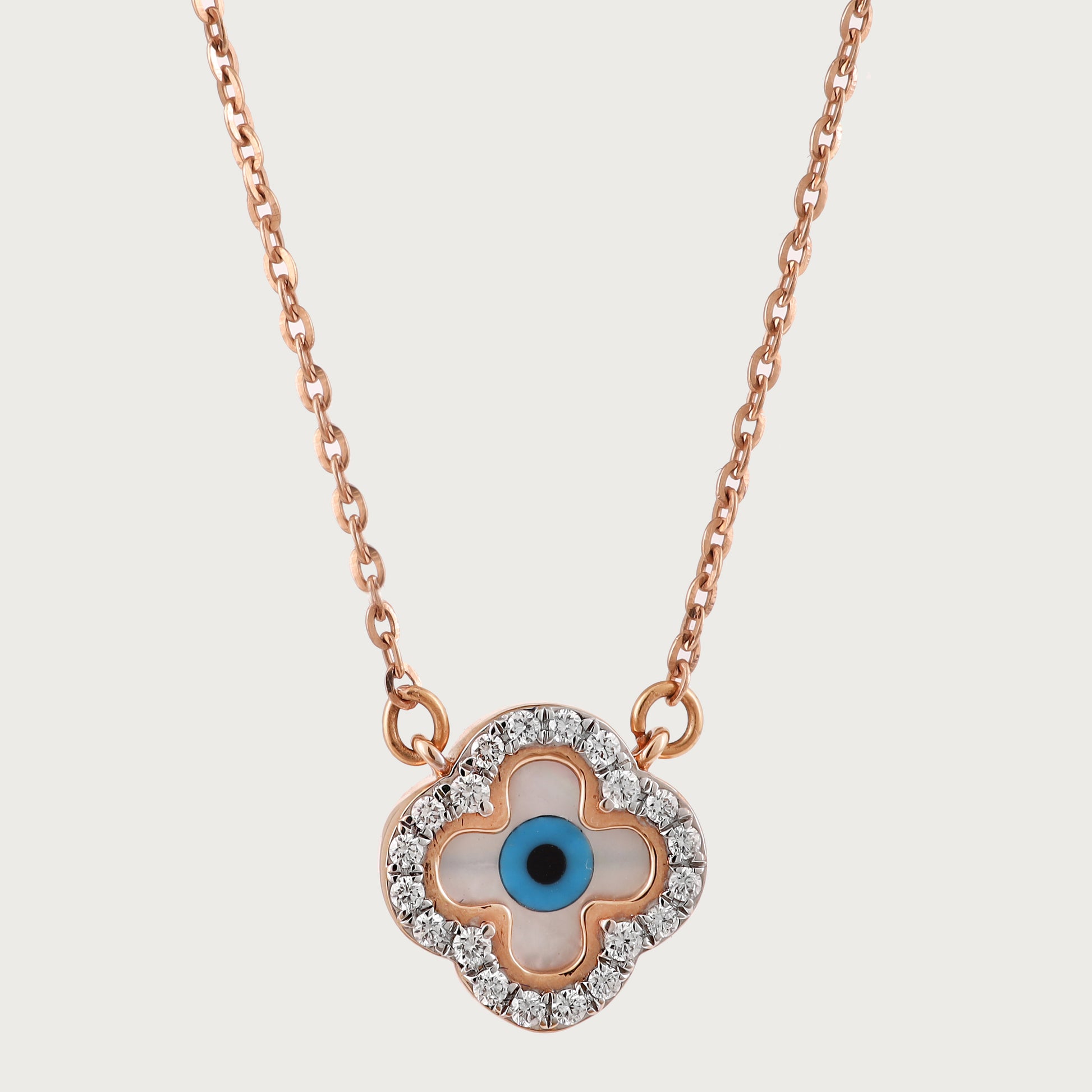 18kt gold Clover Evileye Necklace with VVS diamonds—chic fine jewellery under ₹60,000 for women.