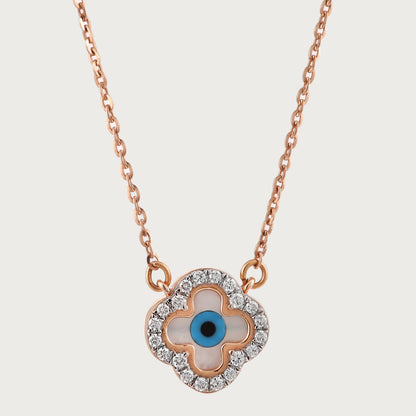 18kt gold Clover Evileye Necklace with VVS diamonds—chic fine jewellery under ₹60,000 for women.