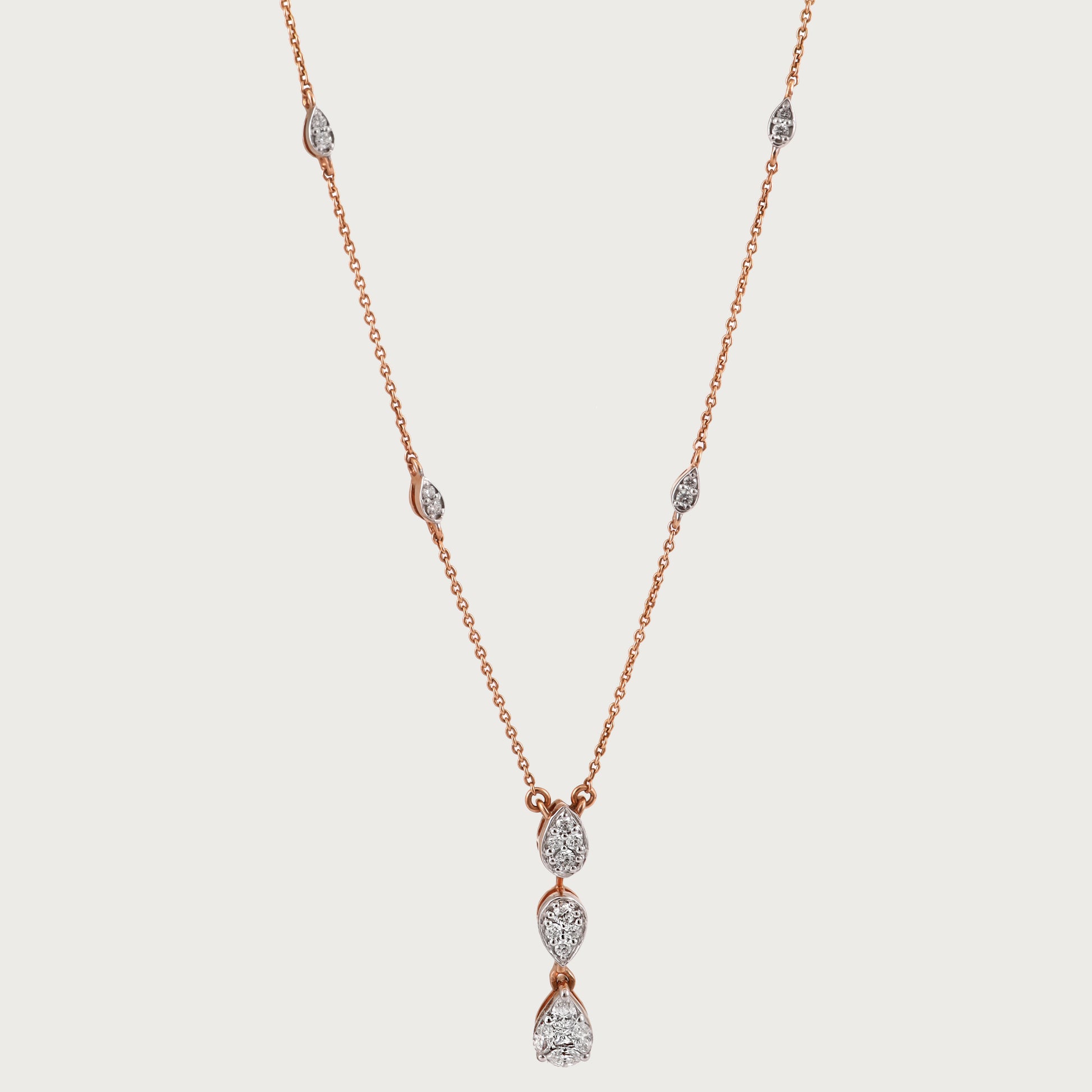 18kt gold Gleam Fall Necklace with VVS diamonds—luxury fine jewellery under ₹80,000 for women.