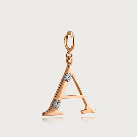 18kt gold "A" initial pendant with VVS diamonds—affordable luxury fine jewellery for women.