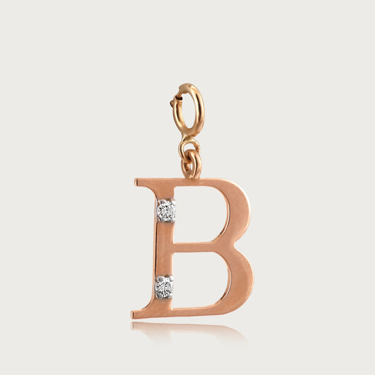 18kt gold "B" initial pendant with VVS diamonds—affordable luxury fine jewellery for women.