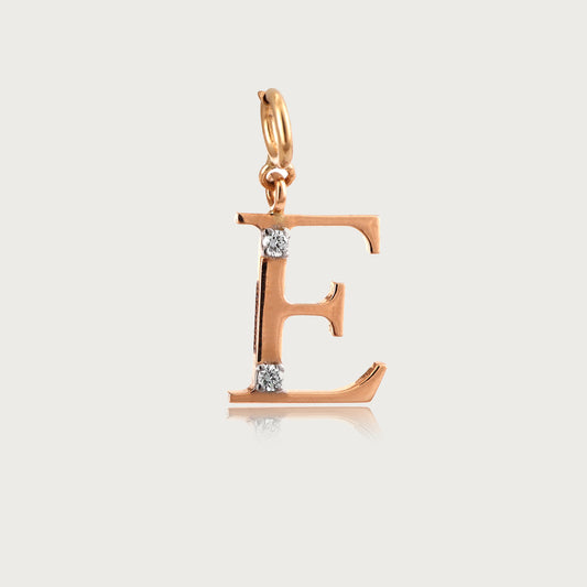 18kt gold "E" initial pendant with VVS diamonds—affordable luxury fine jewellery for women.