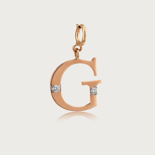 18kt gold "G" initial pendant with VVS diamonds—affordable luxury fine jewellery for her.