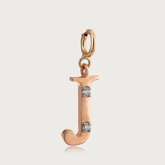 18kt gold "J" initial pendant with natural VVS diamonds – stylish, affordable fine jewellery.