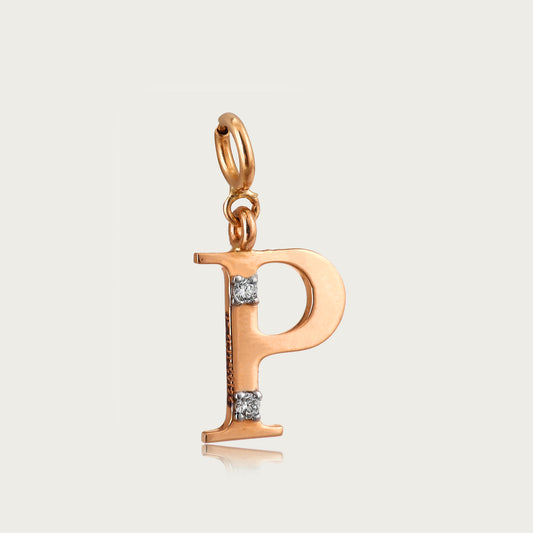 18kt gold "P" initial pendant with natural diamonds—luxury fine jewellery under ₹15,000.