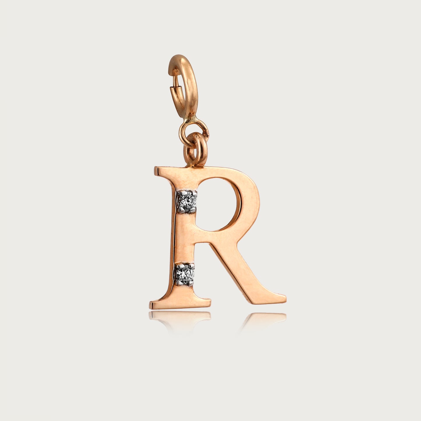 18kt gold "R" initial pendant with natural diamonds—personalized fine jewellery under ₹15,000.