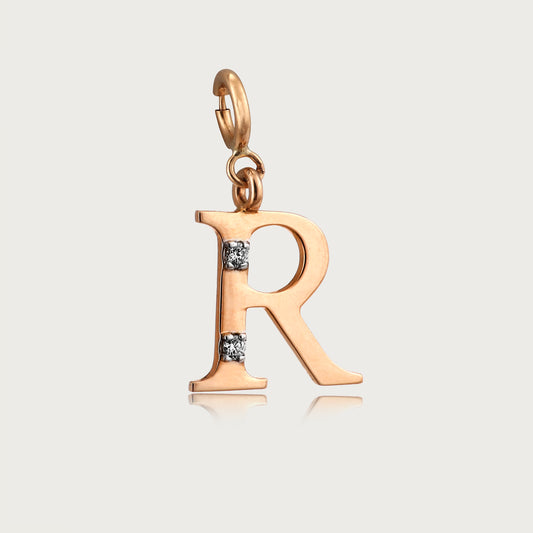 18kt gold "R" initial pendant with natural diamonds—personalized fine jewellery under ₹15,000.