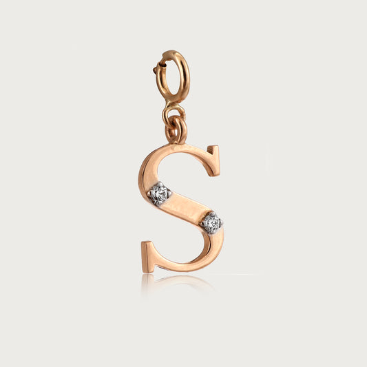 18kt gold "S" initial pendant with natural diamonds—affordable luxury fine jewellery under ₹15,000.