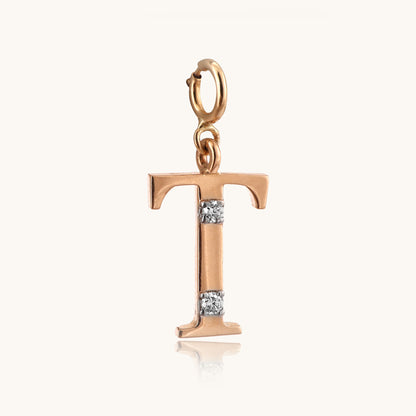 18kt gold "T" initial pendant with natural diamonds—luxury fine jewellery under ₹15,000.