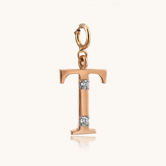 18kt gold "T" initial pendant with natural diamonds—luxury fine jewellery under ₹15,000.