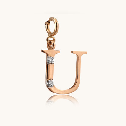 18kt gold "U" initial pendant with natural diamonds—affordable luxury fine jewellery under ₹15,000.