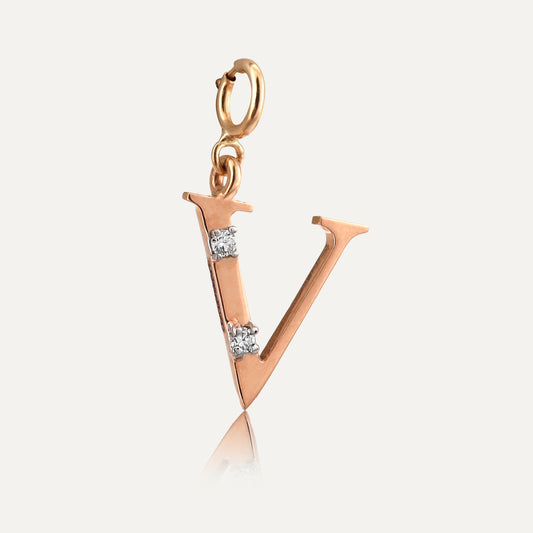 18kt gold "V" initial pendant with natural diamonds—luxury fine jewellery under ₹15,000.