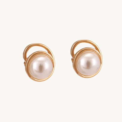 18kt gold pearl loop earrings —refined fine jewellery under ₹50,000.