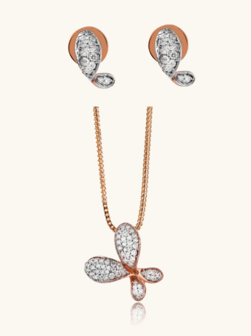 Fly Diamond Set in 18kt gold with IGI certified diamonds – minimal, BIS hallmarked jewellery set.