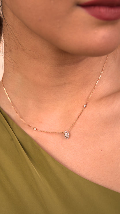 Elegant 18kt gold Beautiful Solitaire Necklace with natural VVS diamonds designed for minimalist everyday wear under 55k