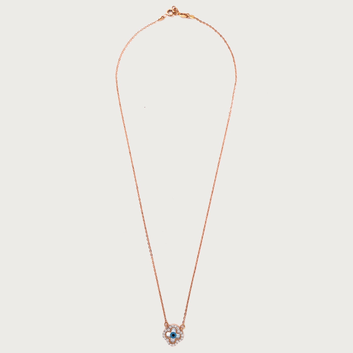 18kt gold Clover Evileye Necklace with VVS diamonds—chic fine jewellery under ₹60,000 for women.