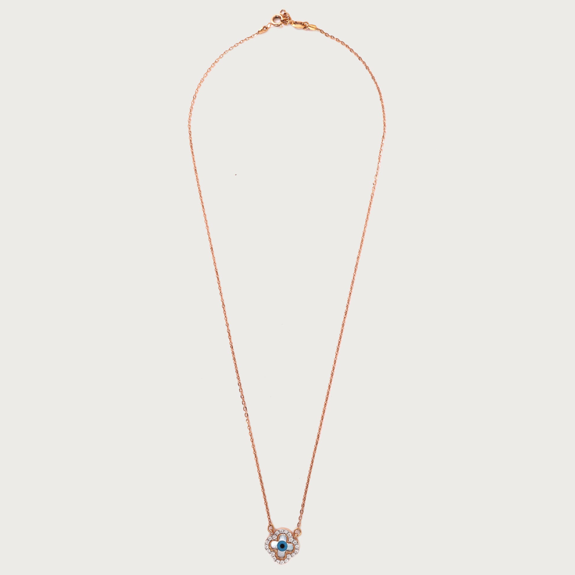 18kt gold Clover Evileye Necklace with VVS diamonds—chic fine jewellery under ₹60,000 for women.