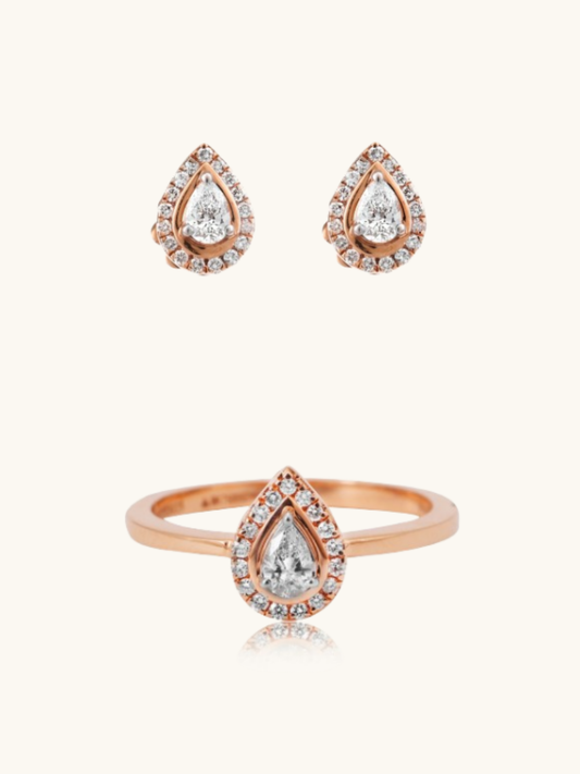 Timeless 18kt gold solitaire diamond ring & earrings—affordable fine jewellery with minimal aesthetics under Rs. 90,000!