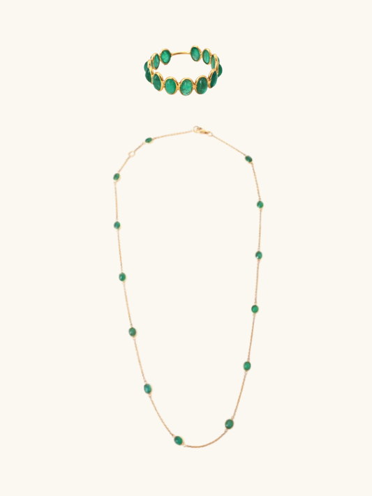 Stunning 18kt gold emerald necklace & ring—minimal fine jewellery with trendy aesthetics for women under Rs. 80,000!