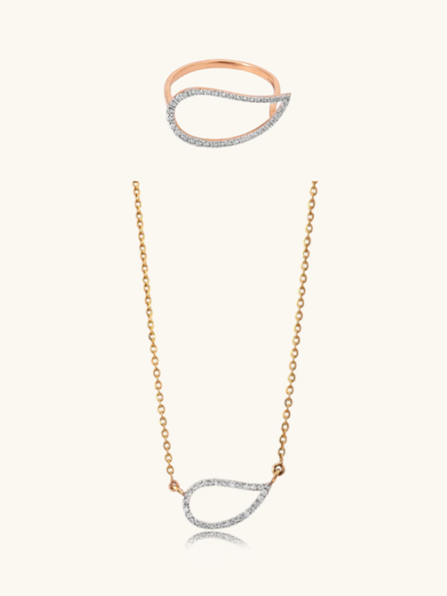 Elegant 18kt gold diamond ring & necklace—affordable fine jewellery with minimal aesthetics.