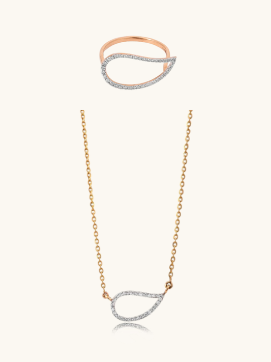 Elegant 18kt gold diamond ring & necklace—affordable fine jewellery with minimal aesthetics.