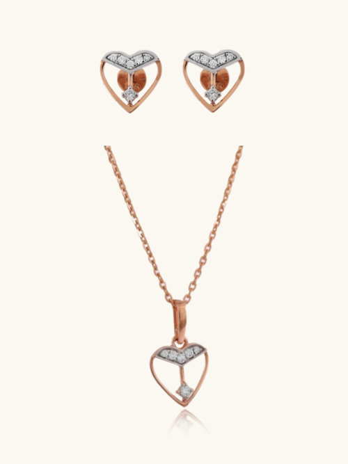 Elegant 18kt gold diamond pendant & earrings—affordable fine jewellery with minimal aesthetics under Rs. 50,000!