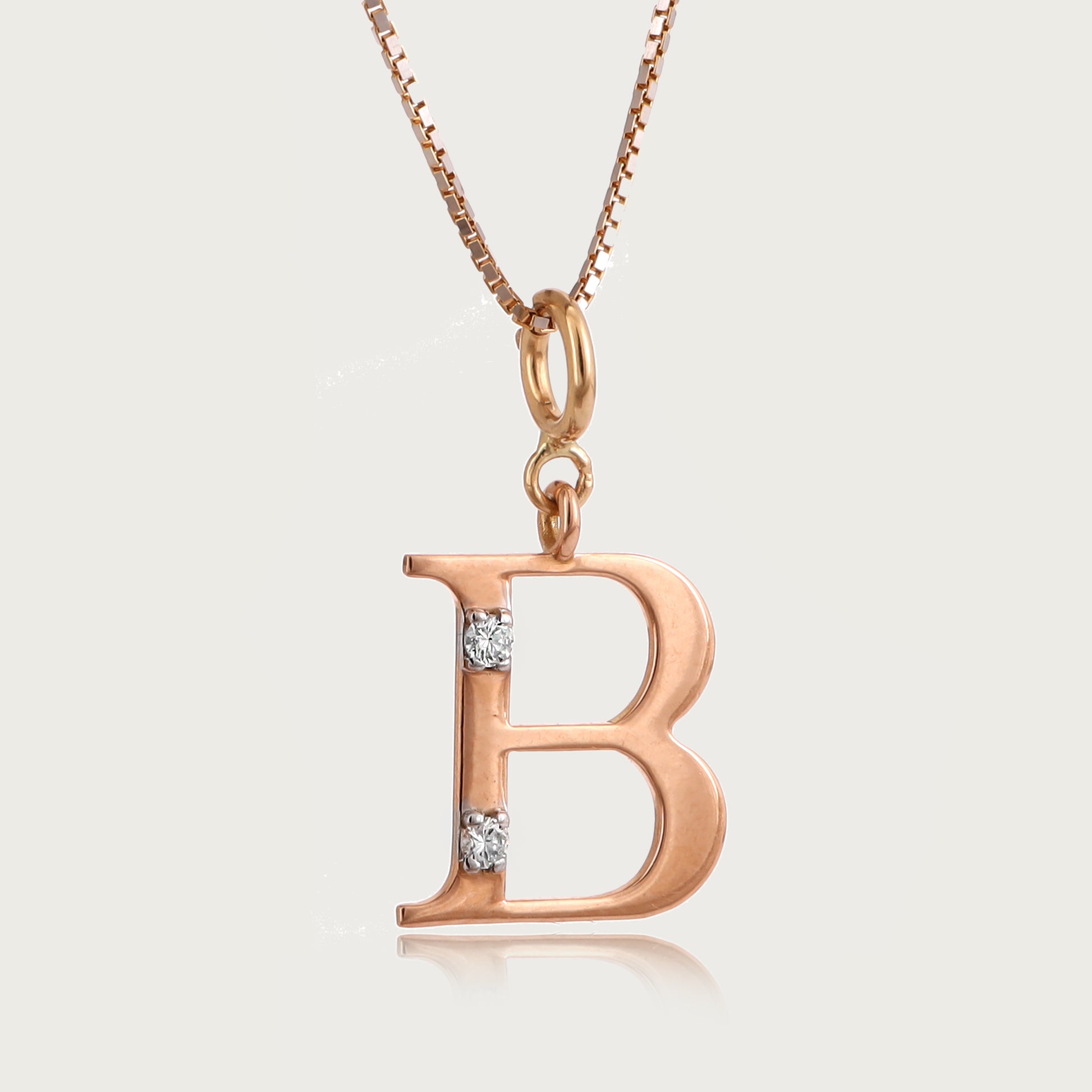 18kt gold "B" initial pendant with VVS diamonds—affordable luxury fine jewellery for women.