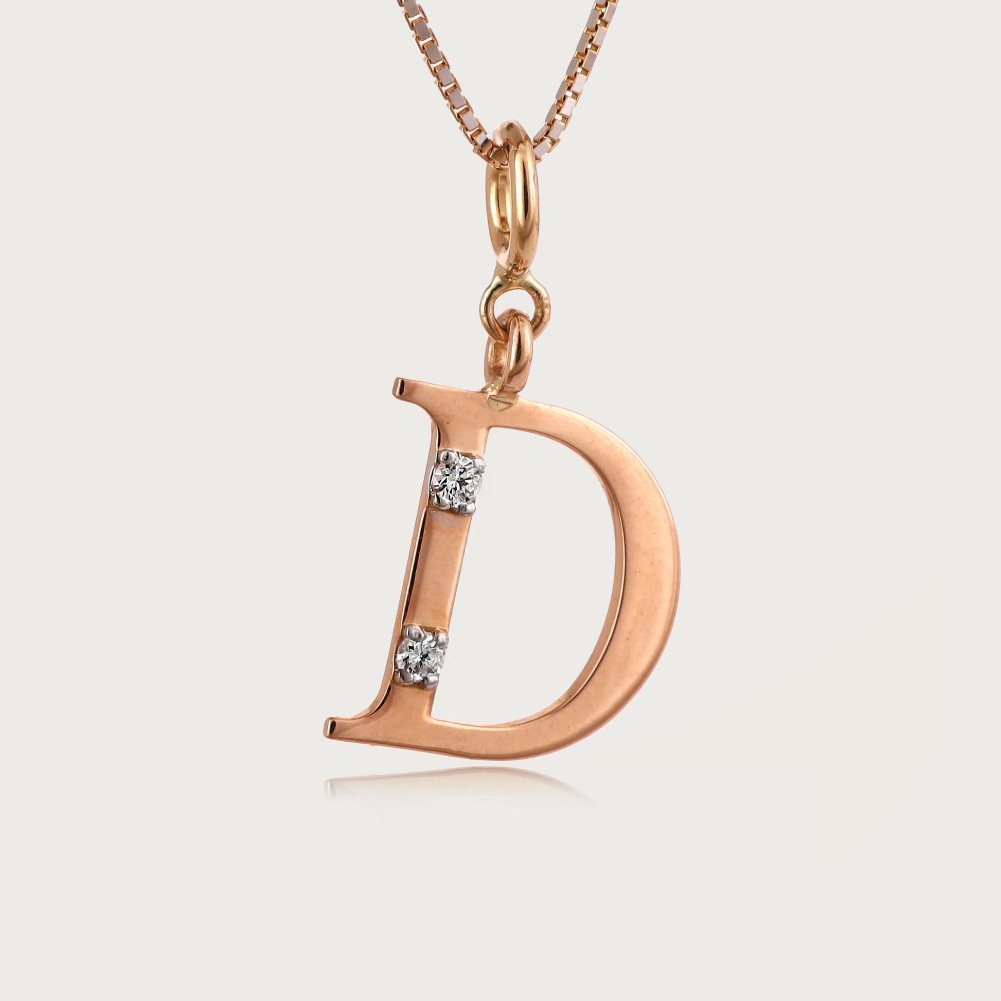 18kt gold "D" initial pendant with VVS diamonds—affordable luxury fine jewellery for women.