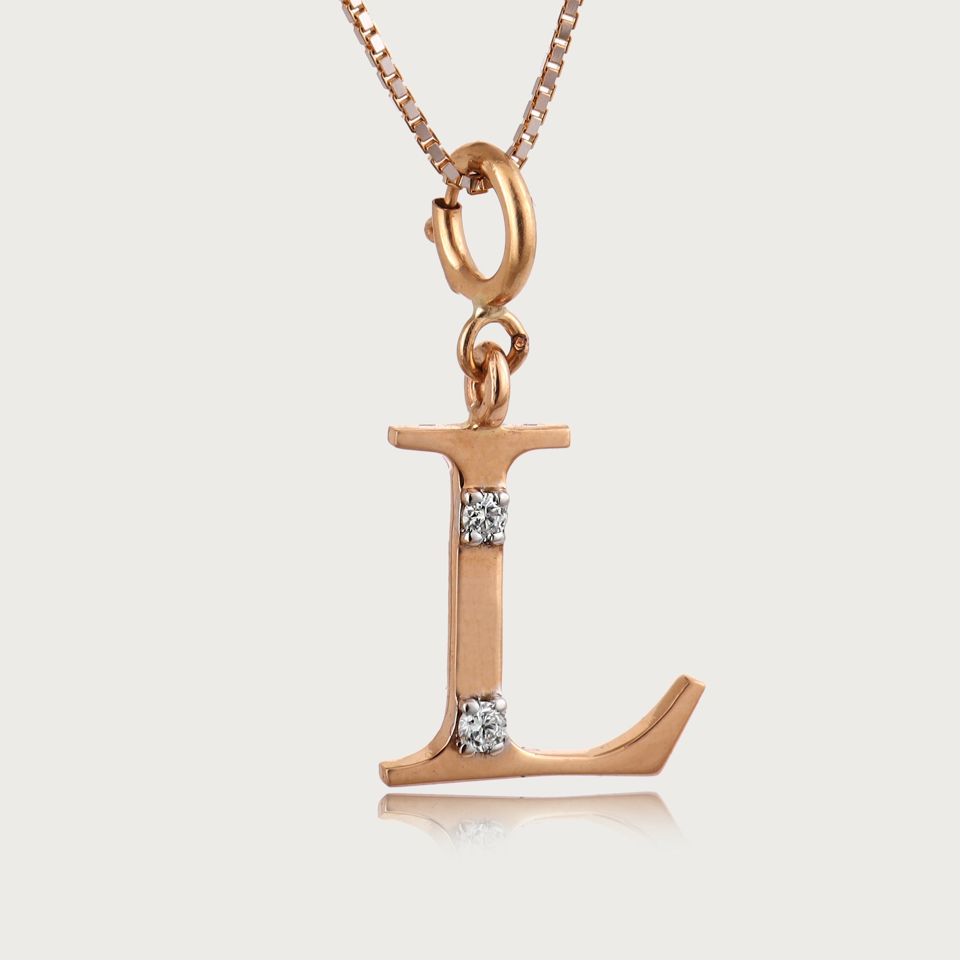 18kt gold "L" initial pendant with natural diamonds—luxury fine jewellery under ₹15,000.