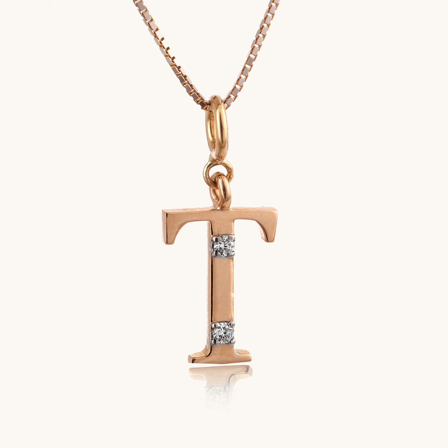18kt gold "T" initial pendant with natural diamonds—luxury fine jewellery under ₹15,000.