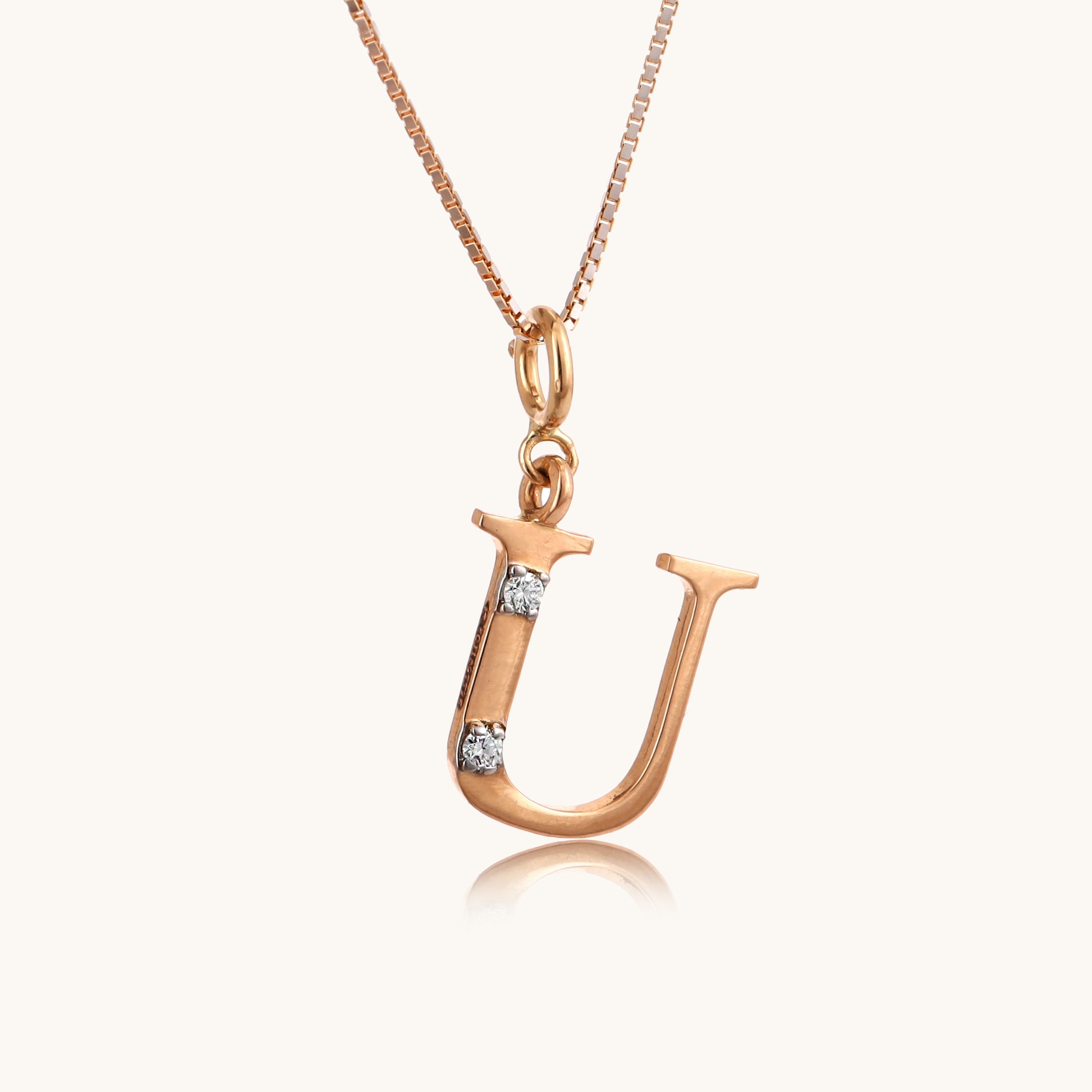 18kt gold "U" initial pendant with natural diamonds—affordable luxury fine jewellery under ₹15,000.