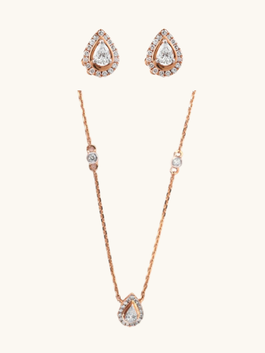 Sophisticated 18kt gold diamond necklace & earrings—minimal fine jewellery with trendy aesthetics.